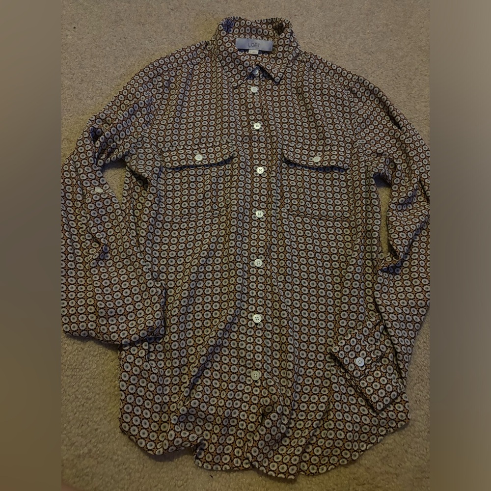 LOFT maroon printed long sleeve blouse